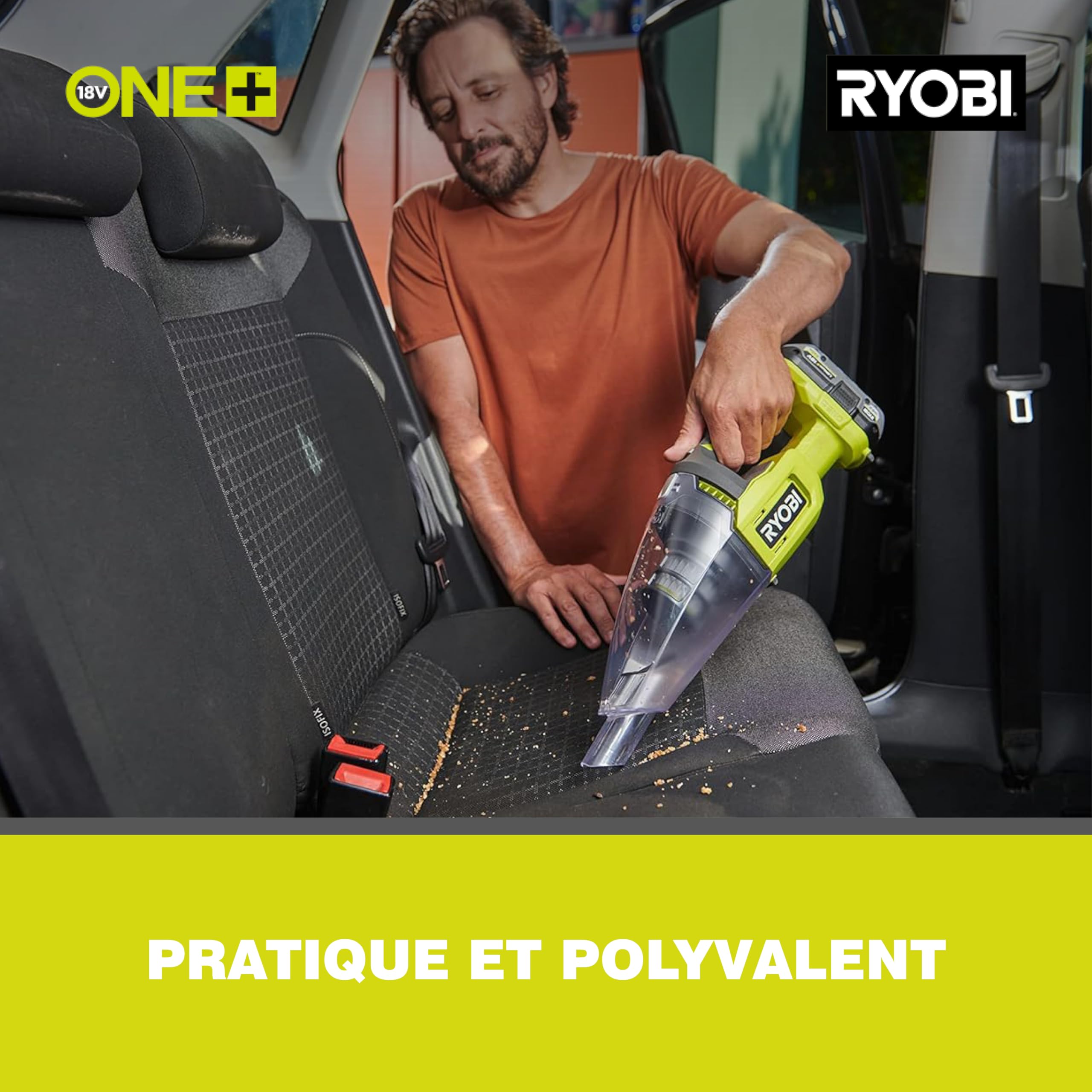 RYOBI - Aspirateur à Main sans Fil 18V One+ RHV18-0 – Compact, Léger (900gr), Bac à poussière de 600 ML, Filtration – Idéal Maison, Voiture – Batterie Non Incluse