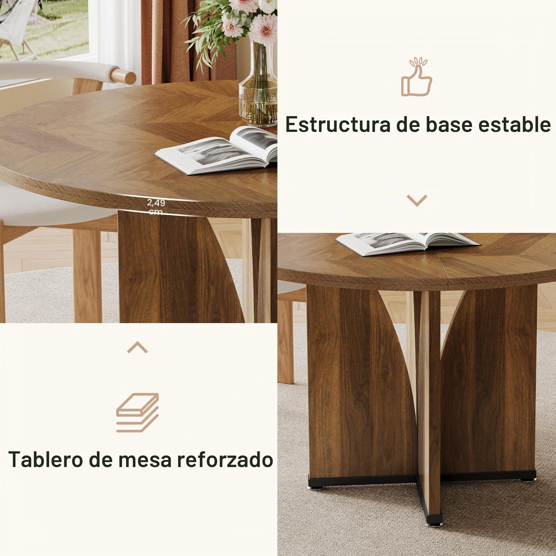 TRIBESIGNS Mesa De Comedor Redonda Para 4 Personas, Mesa De Cocina De 100 Cm, Estilo Rústico, Mesa De Cocina De Madera De Diseño Industrial, Pequeña Mesa De Comedor Redonda Para Comedor, Cocina