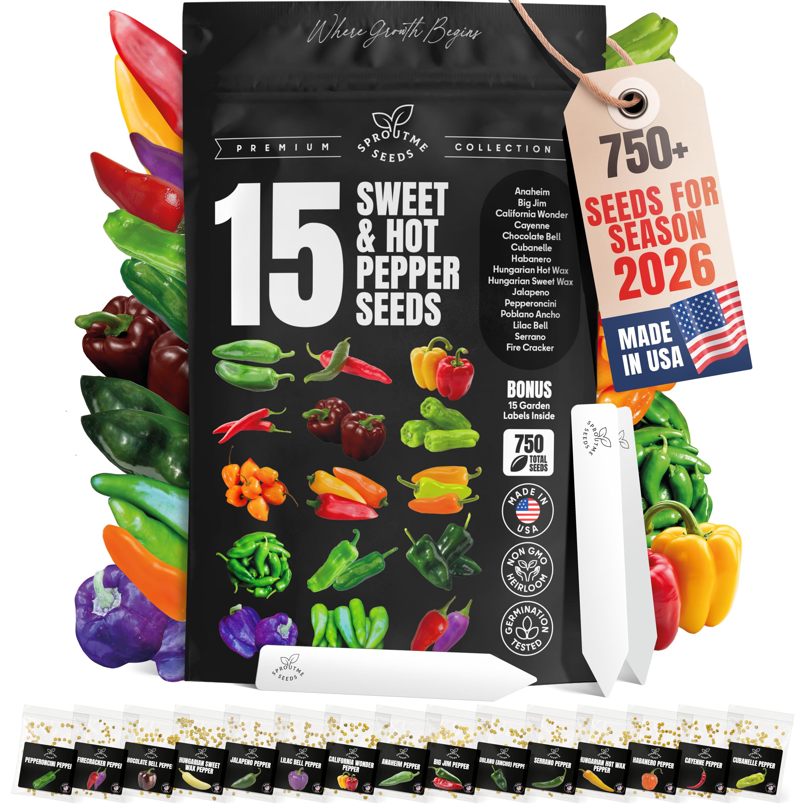 Sproutme Seeds 15 Variety Pepper Pack