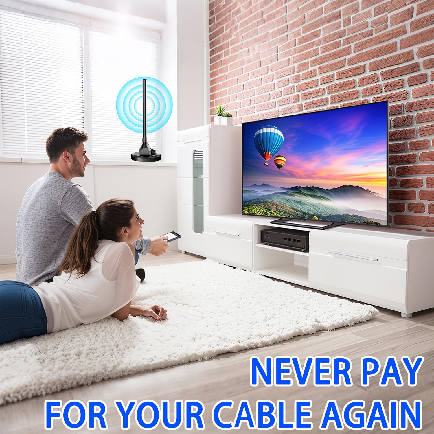 Antena de TV digital para interiores con base magnética fuerte, recepción de 360° y largo alcance para canales locales, fácil instalación, compatible con 4K 1080p para canales locales gratuitos