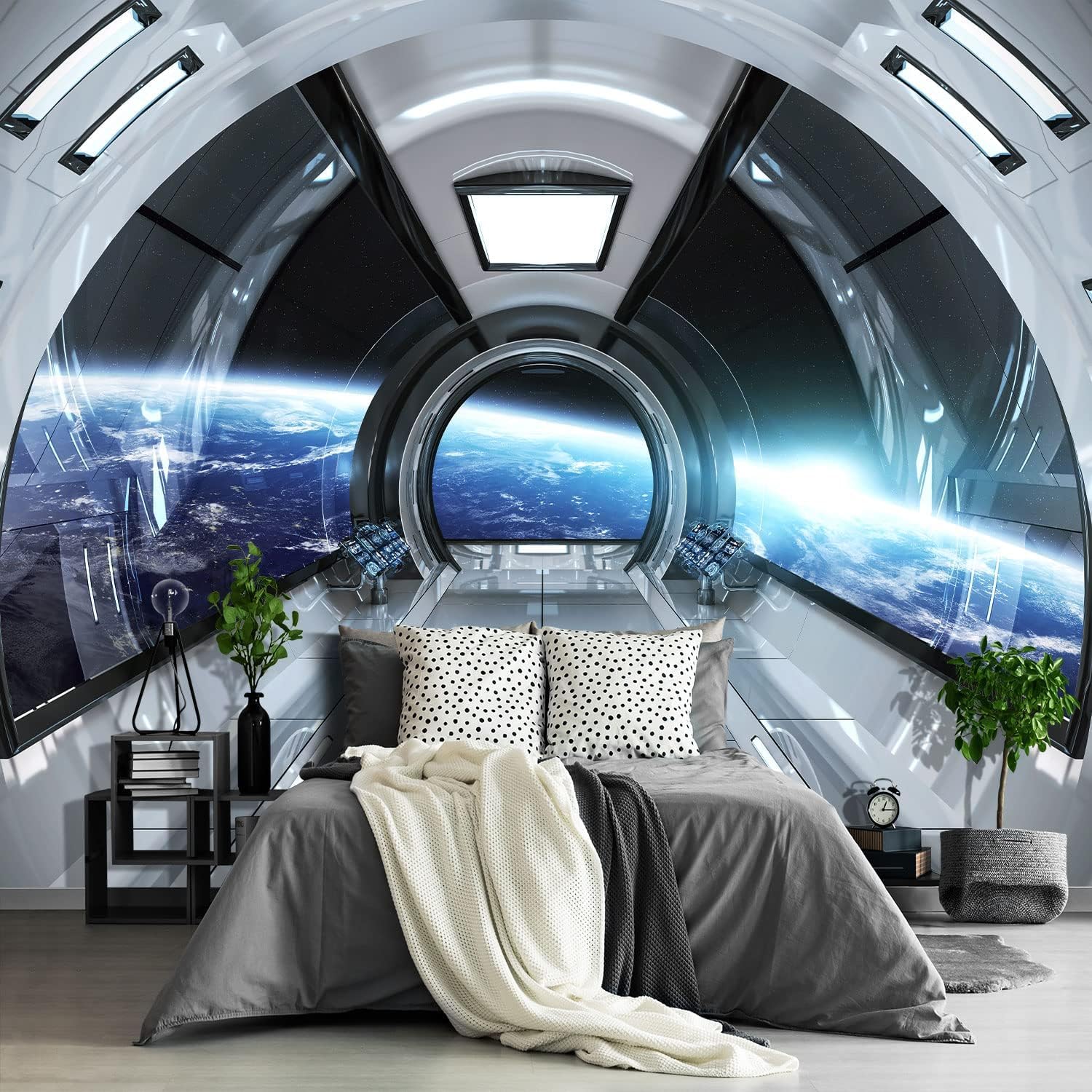 FENDROM Spaceship Tapestry Wall Hanging Futuristic Science Fiction Sci Fi Space Ship Interior Space Station Planet Earth for Bedroom Living Room Dorm Home Decor — image 1