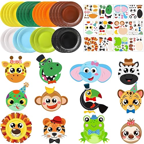 Funnymoom 24 Pcs Jungle Animals Plate Craft Kits Wild Animal