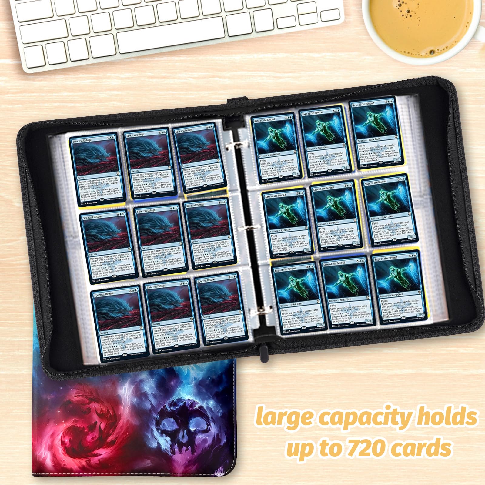 Segregator na karty kolekcjonerskie, 9-kieszeniowy segregator na karty kolekcjonerskie, pomieści 720 kart, album kolekcjonerski premium na karty standardowe, teczka do MTG, TCG, Yugioh, karty