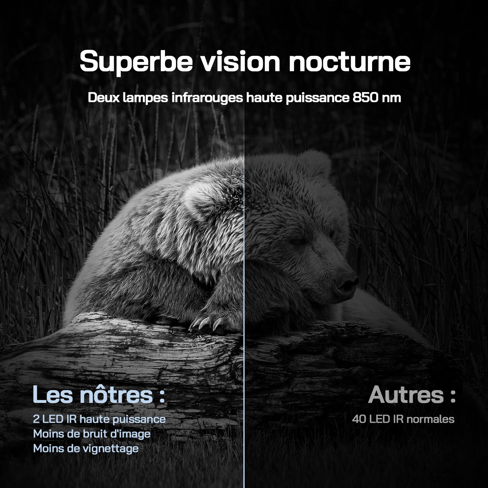 WOLFANG Caméra de Chasse Solaire 4K 30fps 68MP WiFi Bluetooth Camera Chasse Vision Nocturne IP66 Étanche pour la Surveillance de la Faune et la Sécurité à Intérieure