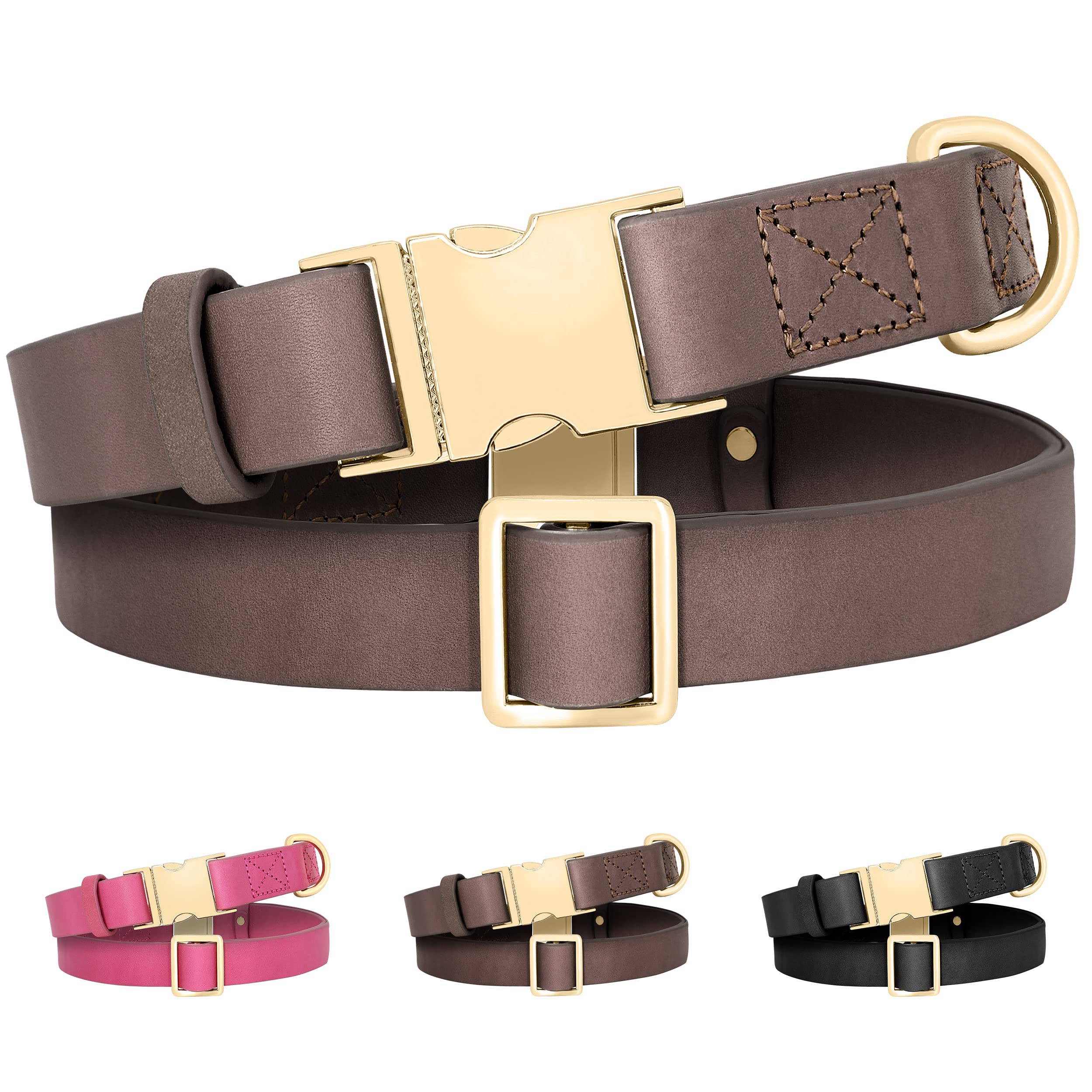 Beirui Genuine Leather Dog Collar with Quick Release Metal Buckle, Comfortable Leather Collar for Small Medium Large Dogs
