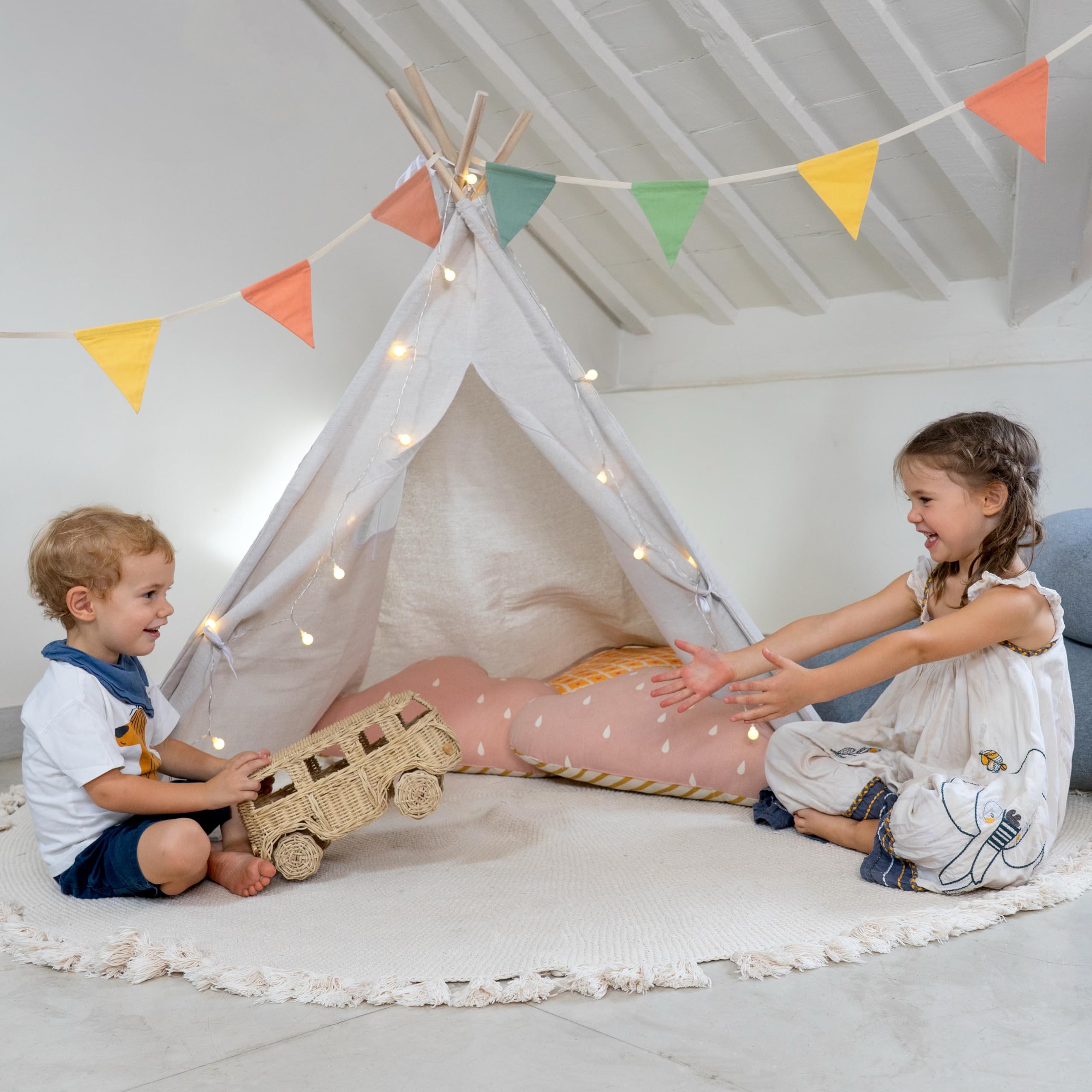 9.2Ft-10pcs Pennant Banner Flags Triangle Fabric Garland Organic Cotton Bunting for Nursery Décor - Perfect for Baby Showers, Birthday & Playroom Decoration for Boys & Girls