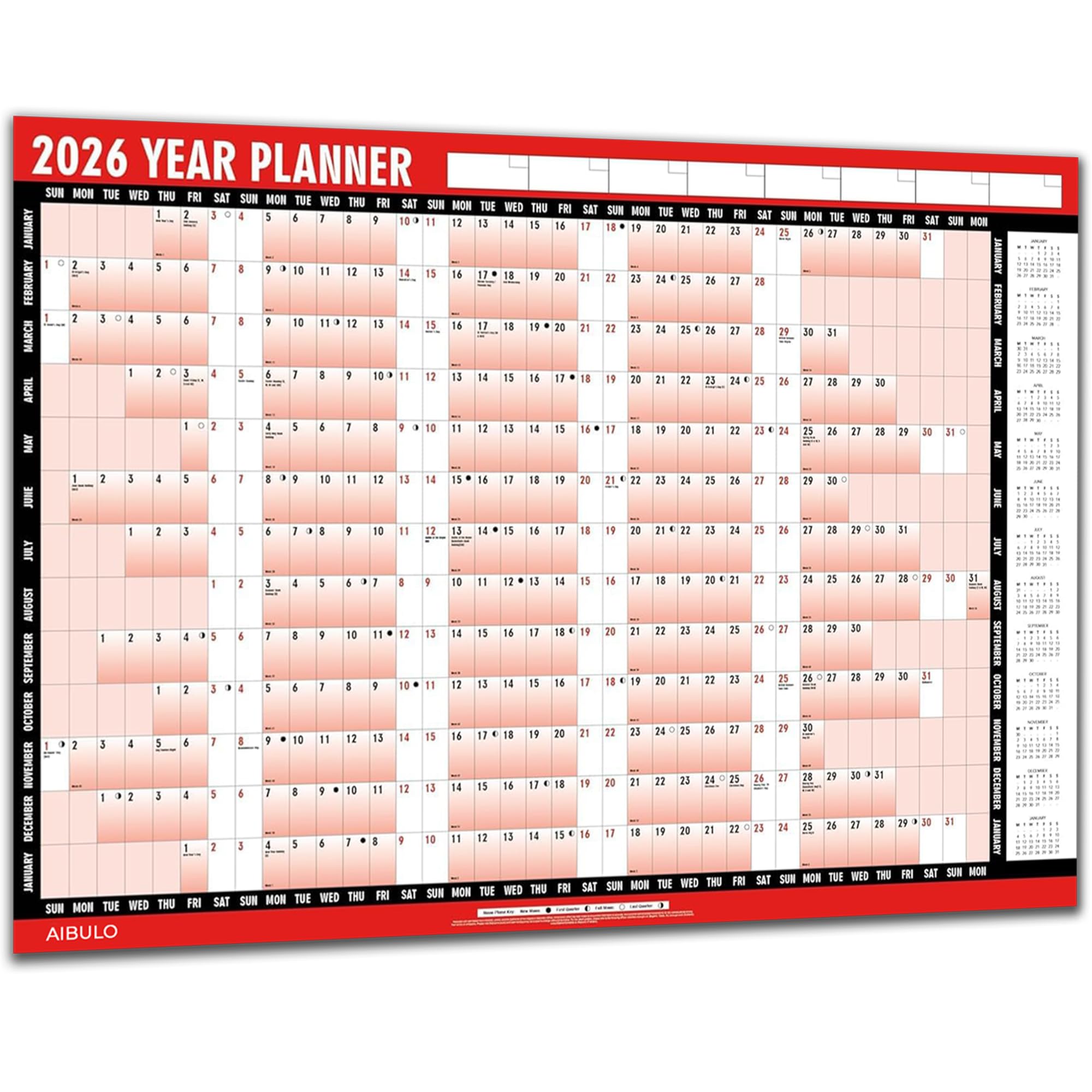 TB1 Products 2026 Year Wall Planner A1 – Large 85cm x 58cm Laminated Calendar with Stickers & Dry Wipe Pen | Reusable Unmounted Year Planner for Office, Home, School, Staff Room & Business Use
