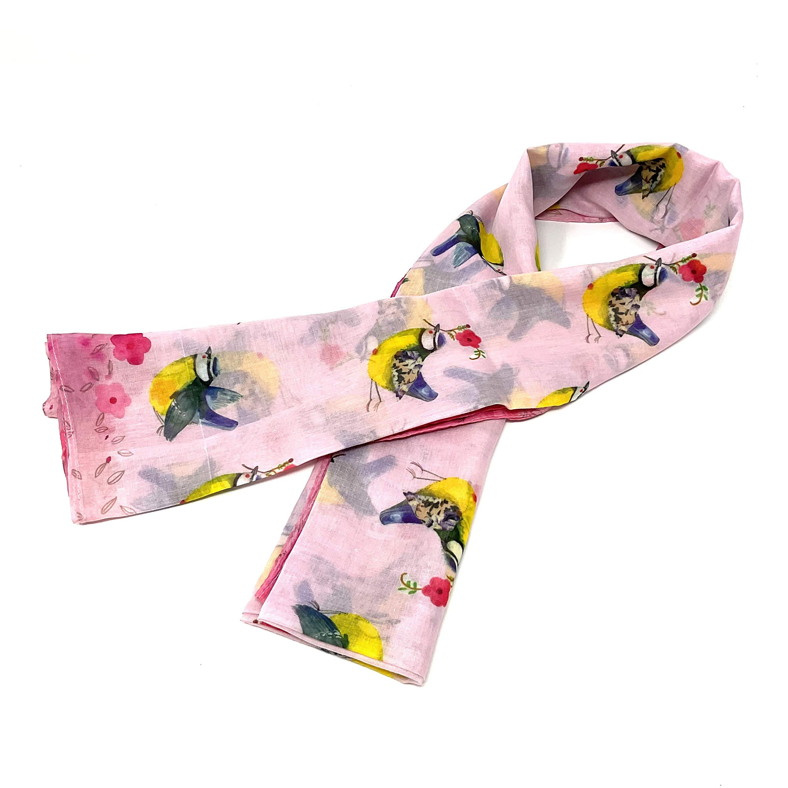 Alex Clark Art Pink Alex Clark Blue Tits Bird Scarf