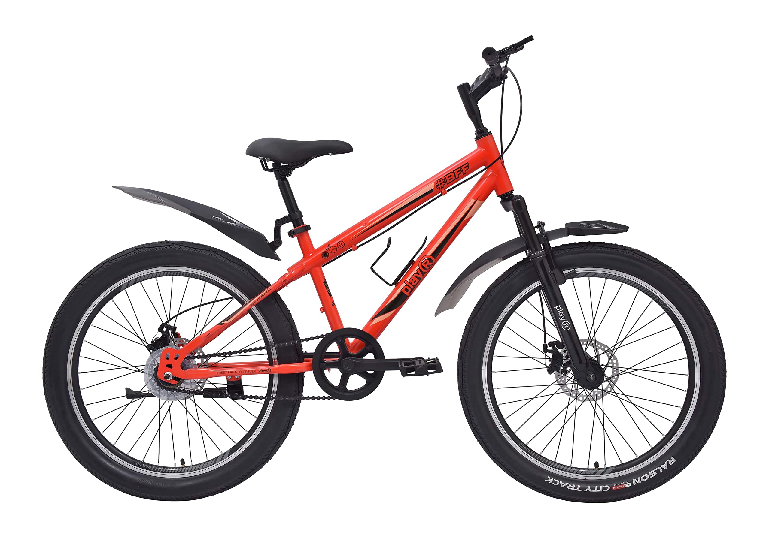 playR BFF Cycle 24 Inch Fat Tyre Single Speed Front Wheel Shock Abs Front and Rear Disc Brake, Fluorescent Red Mountain Bike for Durable City & Outdoor Cycle for Men & Women-picture-37