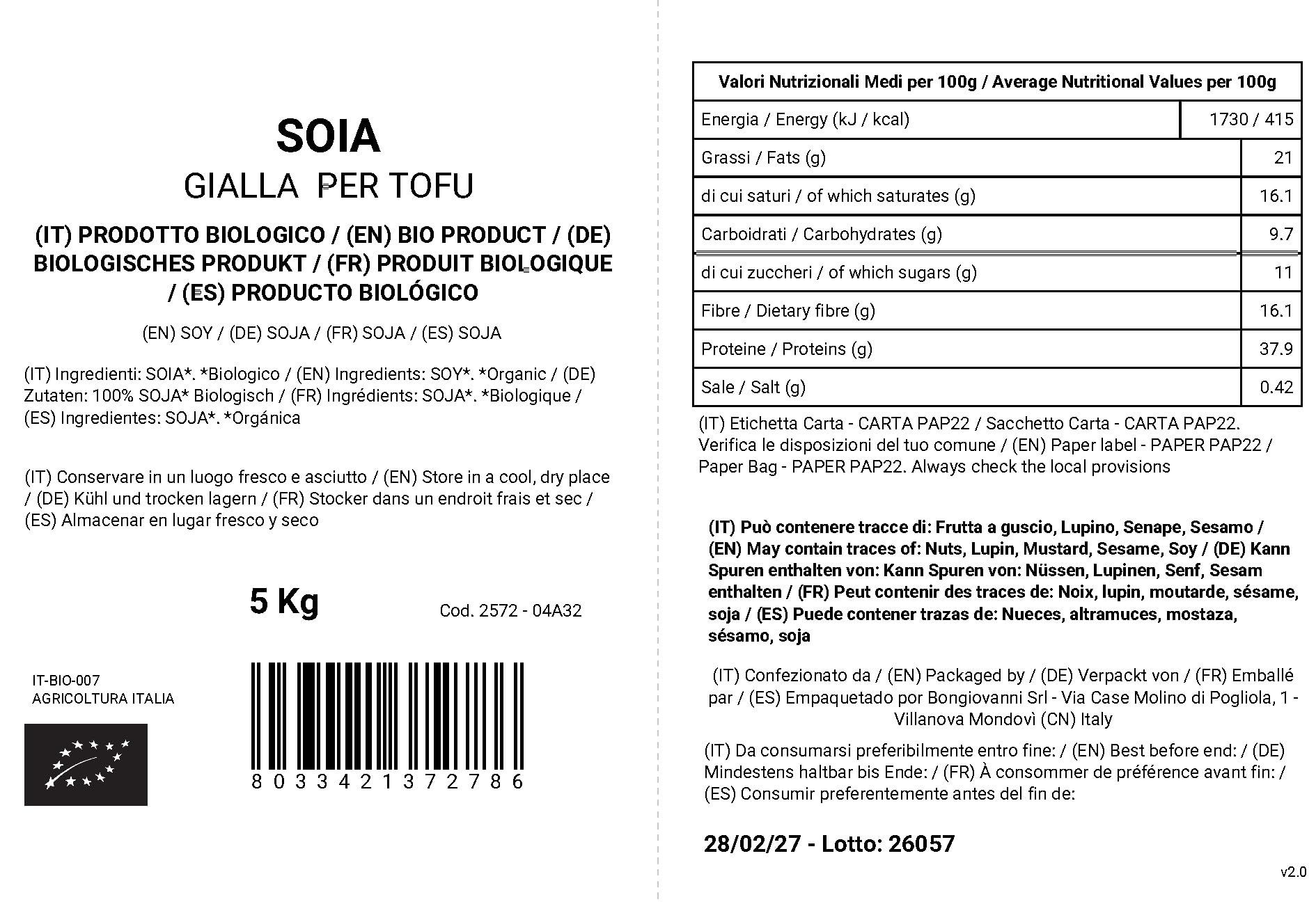 Soja Amarilla Especial para Tofu 5kg Orgánica