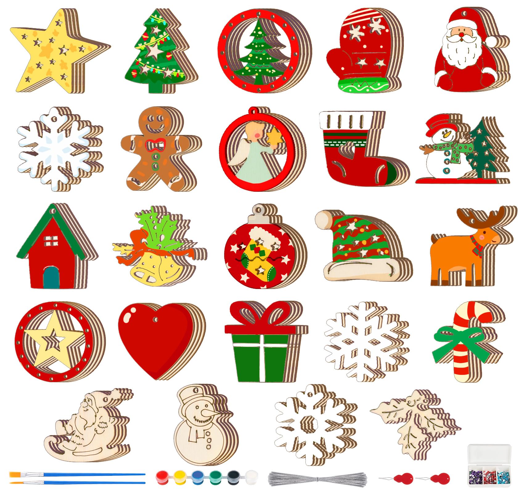 ilauke 96pcs Wooden Christmas Ornaments, Mini