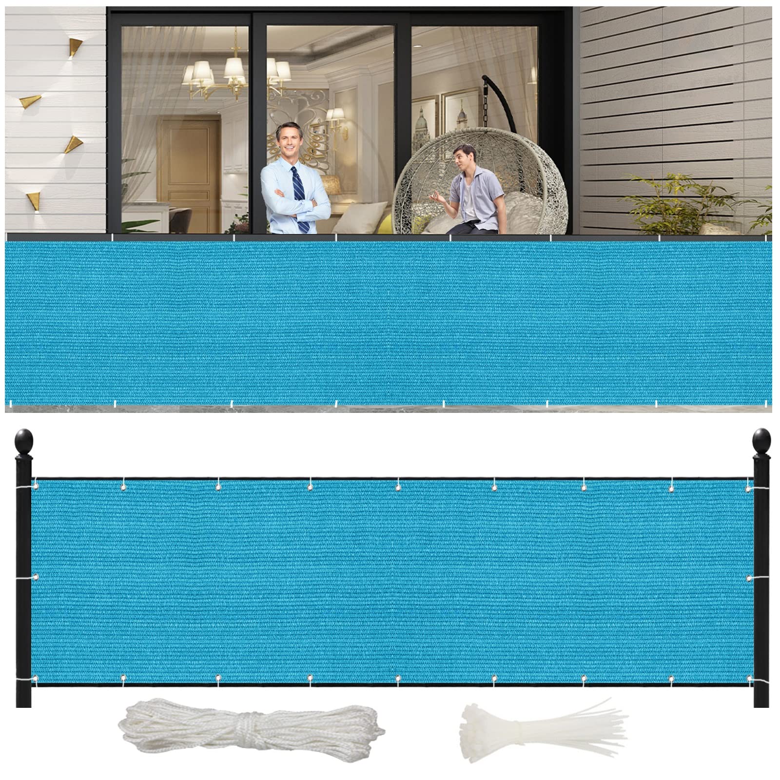 Brise Vue Balcon Imperméable 50 x 110 cm Protection Contre Les Regards Brise Vue Occultant Jardin Cloture avec Attaches de Câble et Cordons pour Balcon et Clôture Porches, Gris Foncé