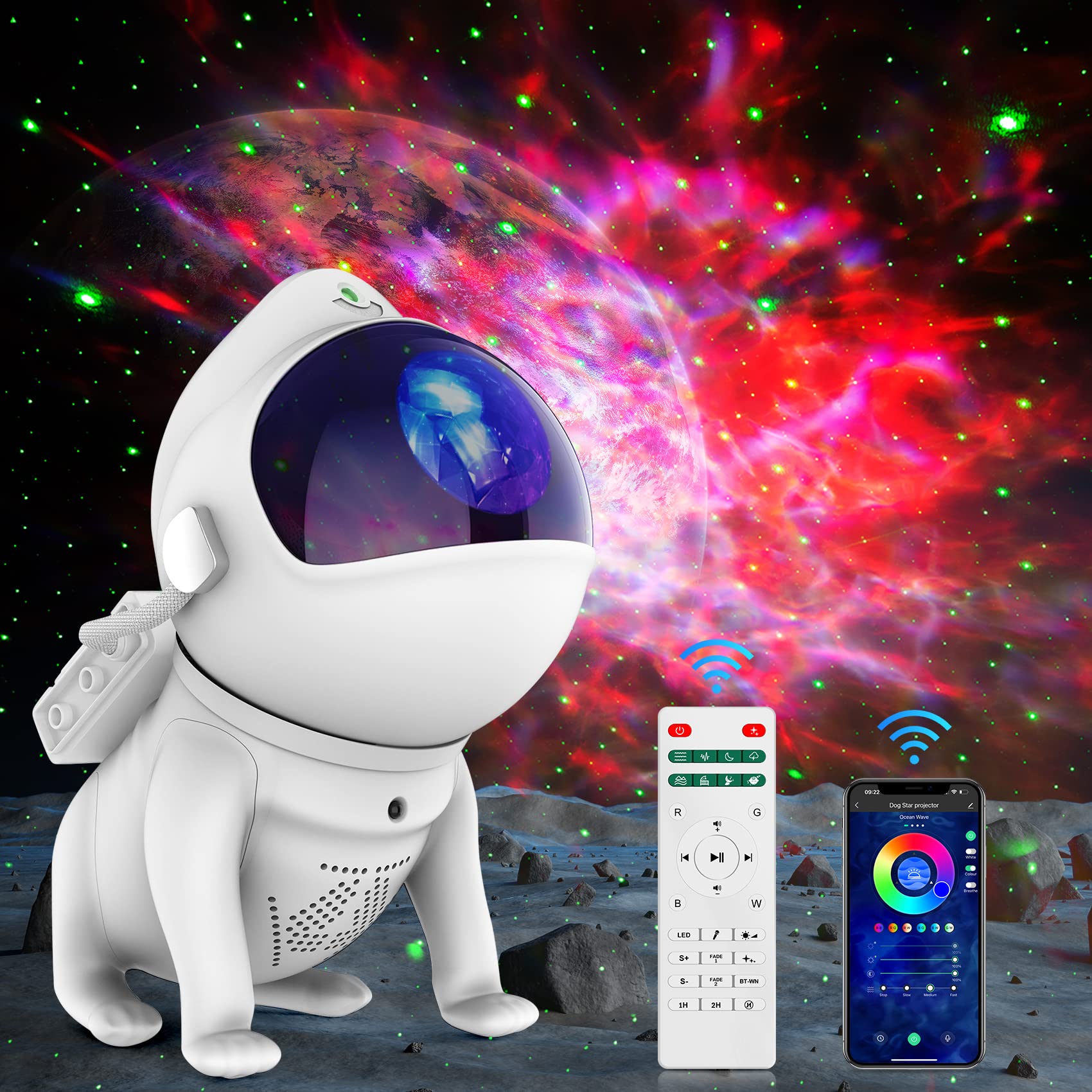 Perkisboby Star Projector, Galaxy Projector-Space Dog with APP & Bluetooth Music Speaker, Star Light with Remote Control,8 White Noises, Timer, Star Projector Galaxy Night Light for Kids and Adults-image-32