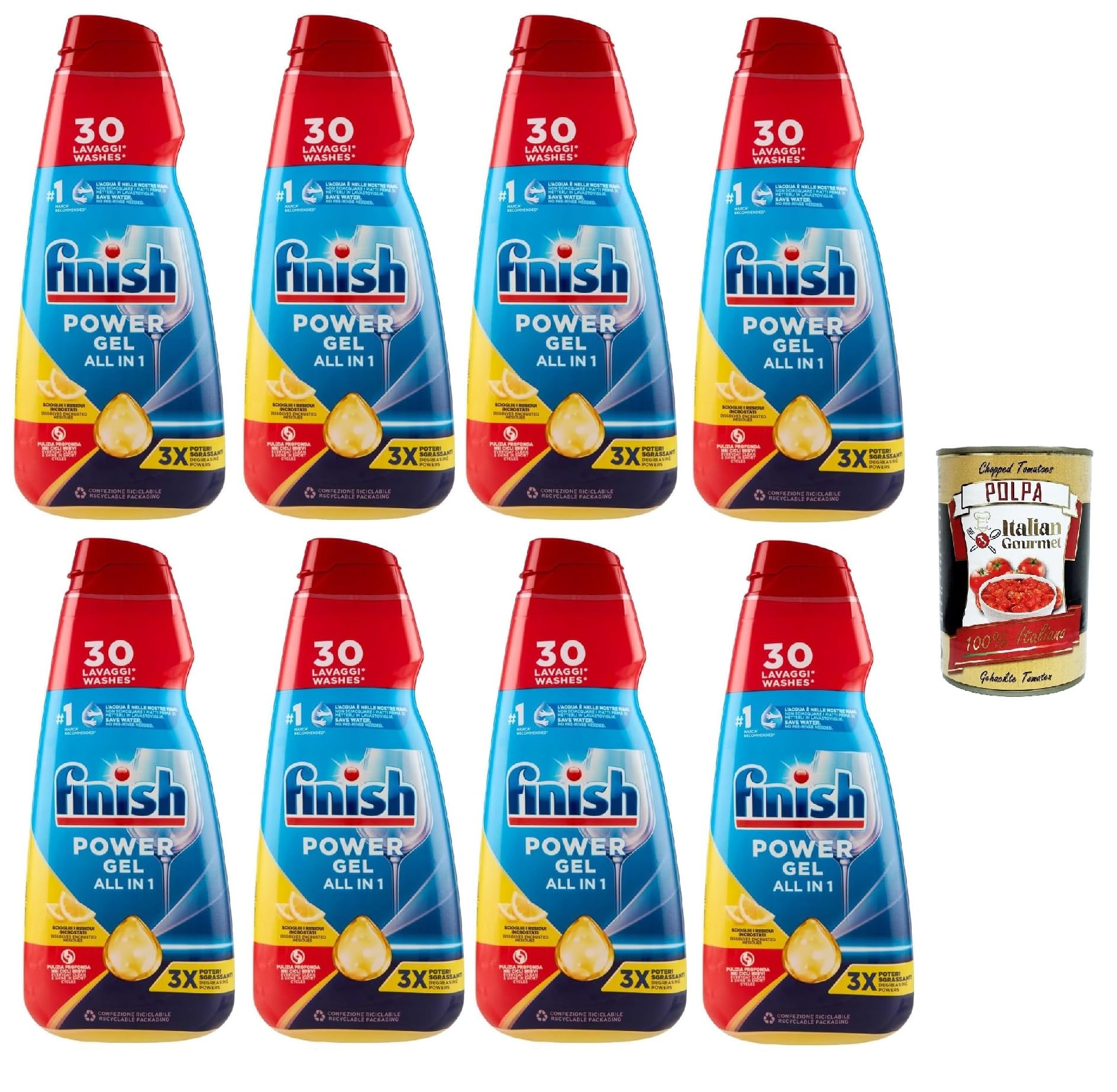 Finish Powergel - Detergente líquido para lavavajillas, multifuncional, efecto desengrasante, 30 lavados, 8 x 600 ml, 400 g