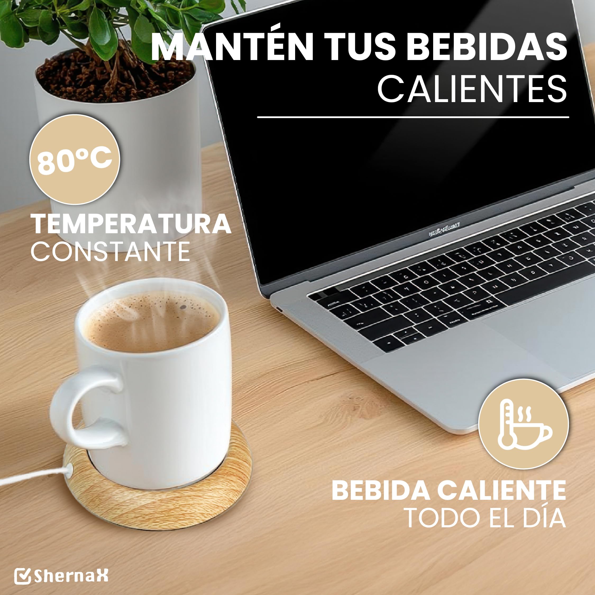 Calentador de Tazas de Café. Calienta Taza USB Calentador de Bebidas Portátil con Temperatura hasta 80℃ Calienta Tazas de Té, Café, Leche (Madera Clara)