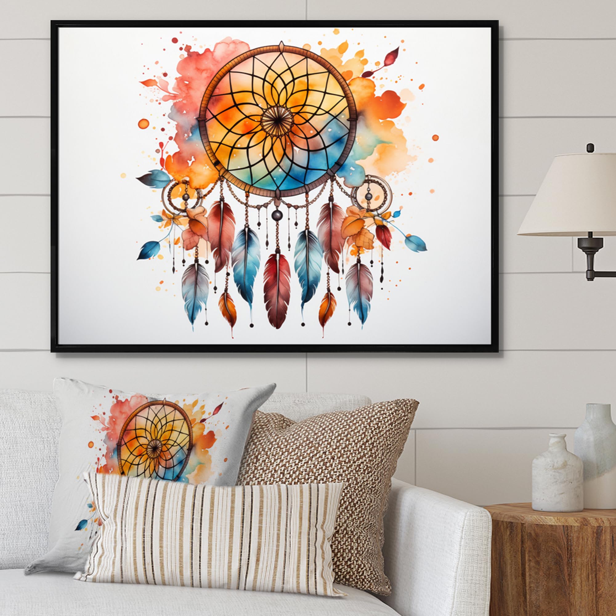Dream catcher framed wall art decor, Dream catcher framed wall Art, Colorful Dreamcatcher Minimalist euphony, Multi-Color Large Traditional black framed wall art, 32x24 inches black frame