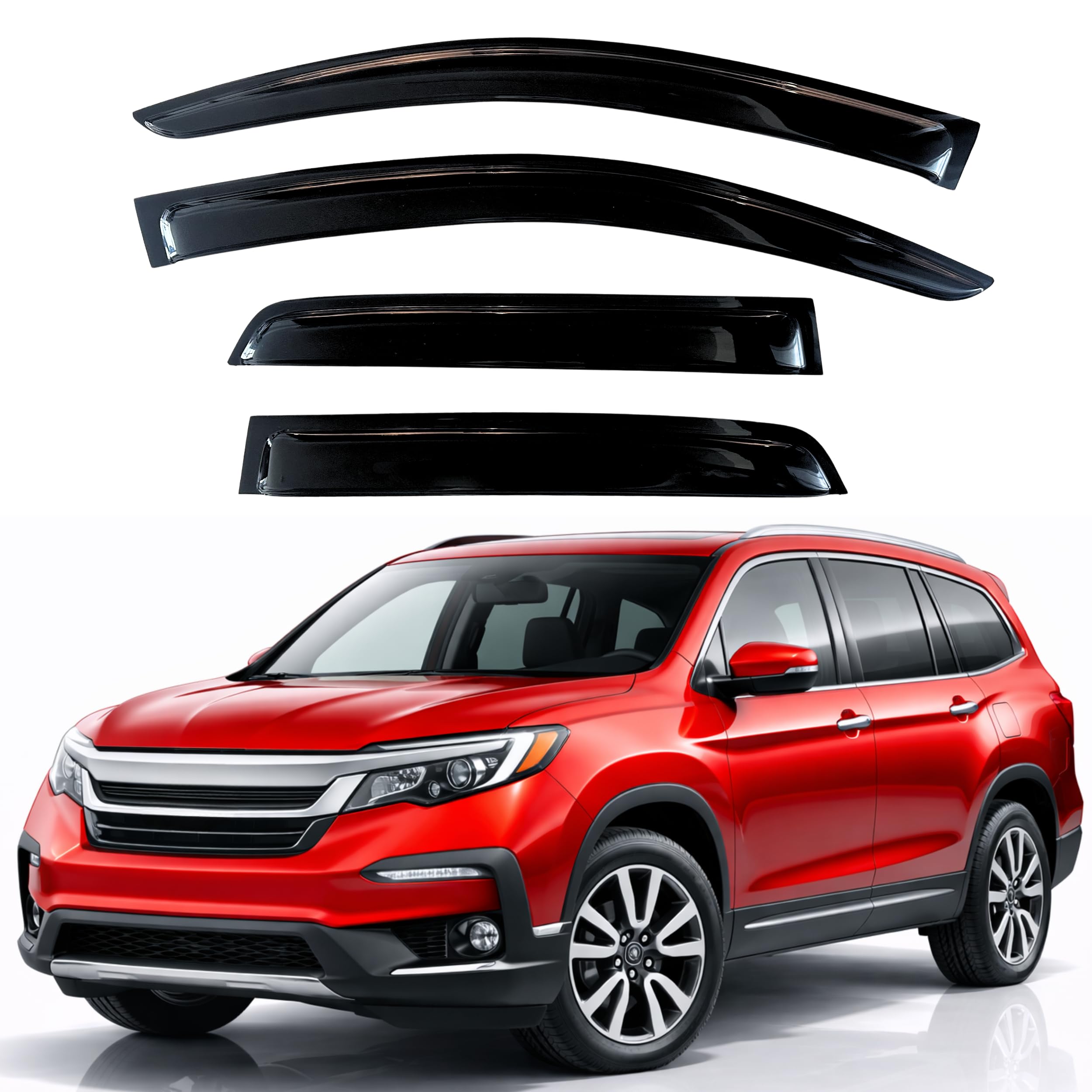 KPY Rain Guards Fit for 2016-2022 Honda Pilot, Out-Channel Window Visors Vent Wind Deflectors 4PC, Car Accessories for 16-22 Pilot (Excludes Touring Models)