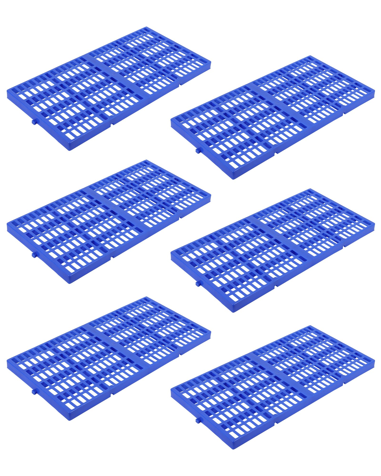 Set di 6 pallet in plastica blu - Antiscivolo, impermeabili, base traspirante - Portata 500kg, sovrapponibili - Ideali per magazzino, garage, cantina, uso industriale e domestico - 60x30x3 cm