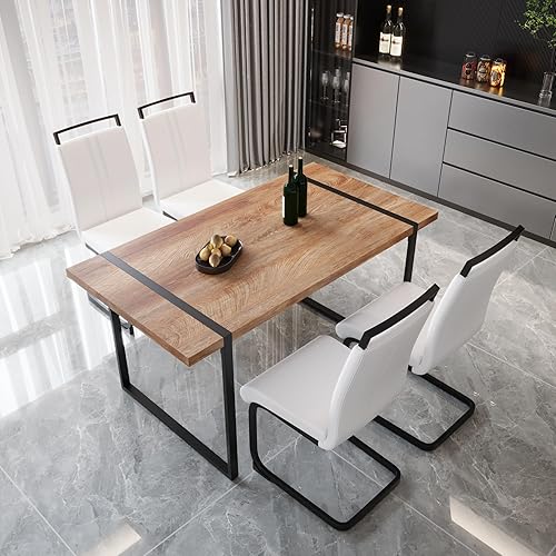 Miniatura 10 de YYQ Juego de mesa de comedor para 4, mesa de cocina de madera de 59 pulgadas y sillas para 4, moderno juego de mesa de comedor de 5 piezas con 4