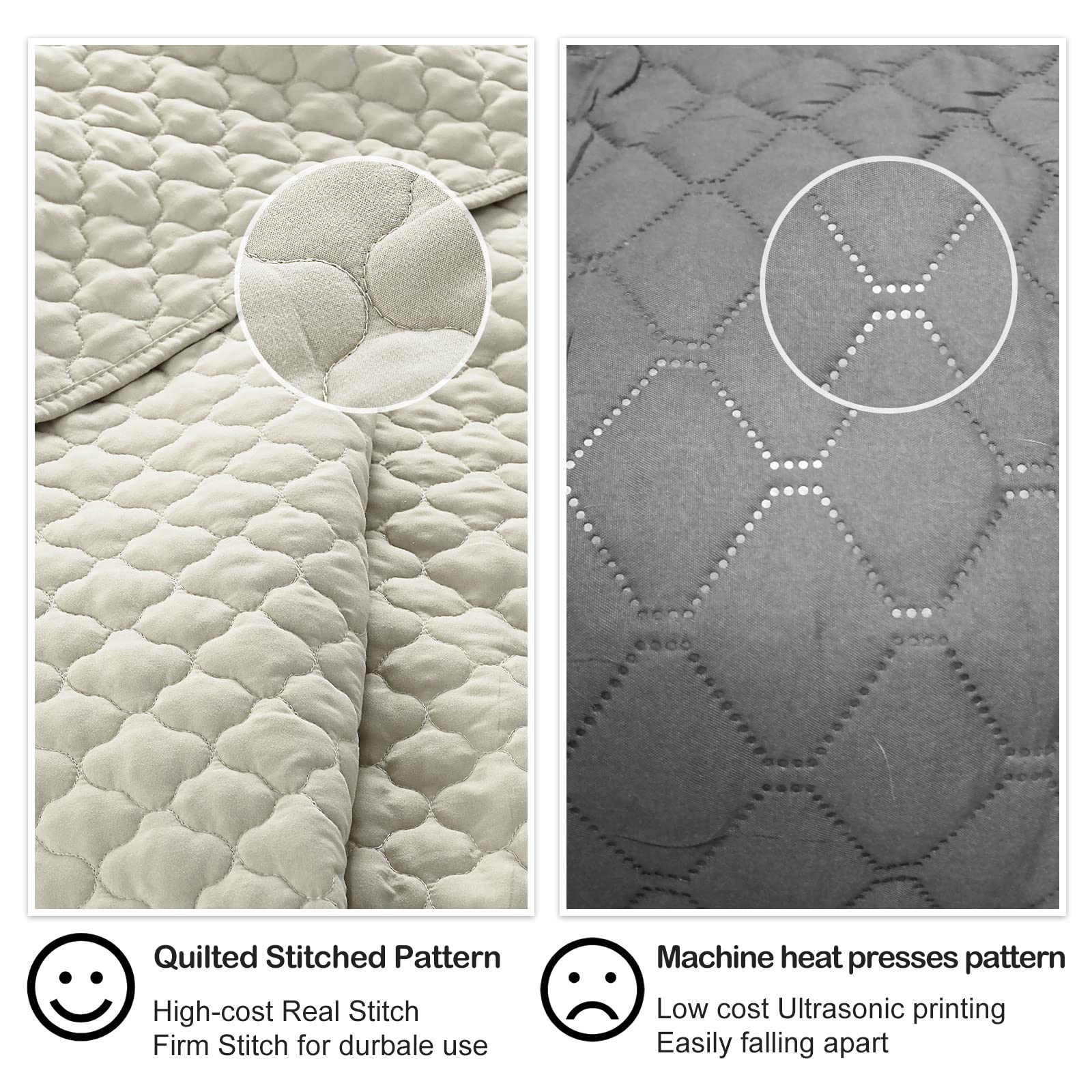 Quilt Set King Size Beige Bedspread, Modern Style Quilted Clouds Pattern Soft Coverlet Set Lightweight Microfiber Quilted Bedspread for All Season, 3 Pieces Includes 1 Quilt and 2 Pillow Sham