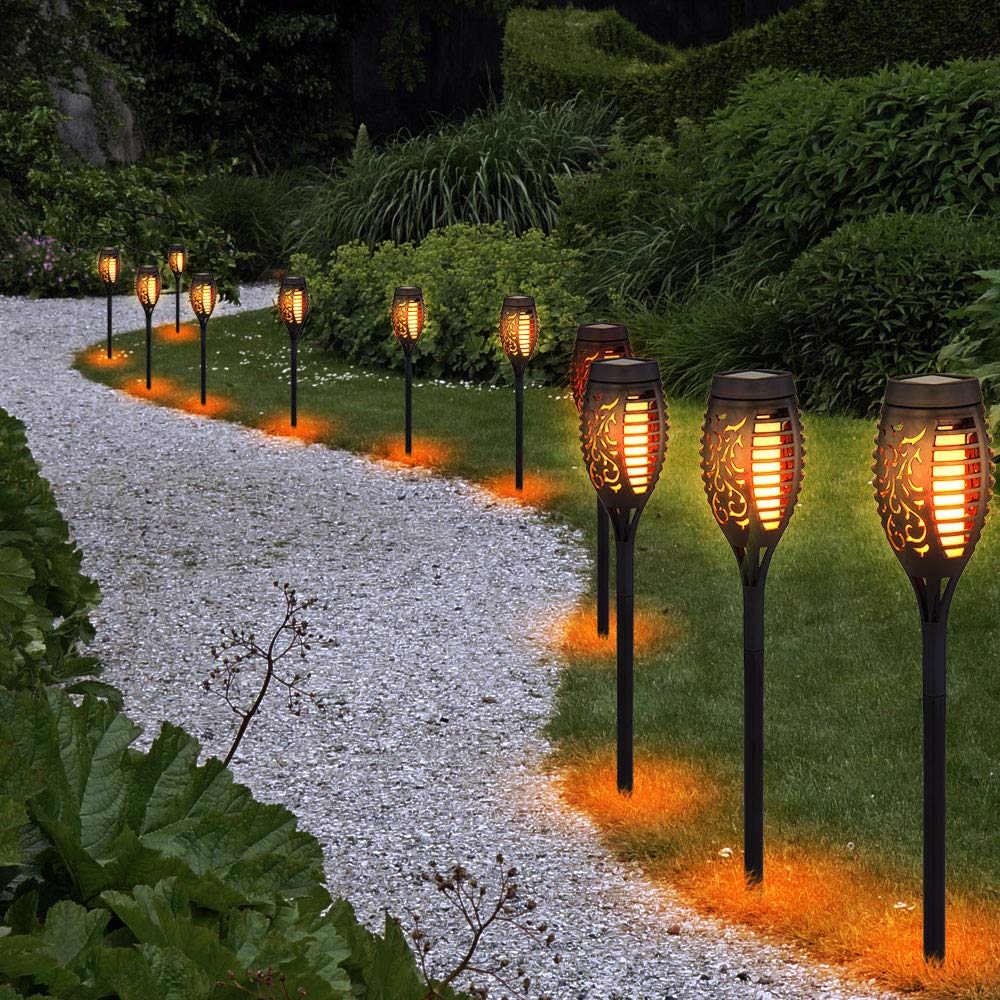 Solar Flammen Fackeln Gartenleuchte Solarlicht im Freien Solarfackeln für Außen Flamme Solarleuchten Fackel für Außen, Feuereffekt, 12x LED, DxH 7,5x51 cm, 12er Set