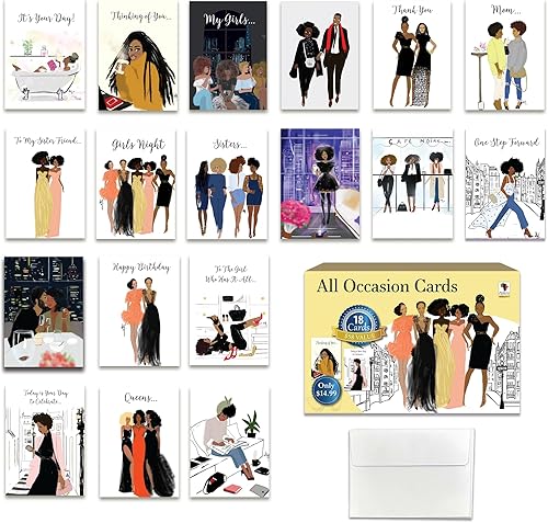 Caja surtida de tarjetas de felicitación afroamericanas, 18 tarjetas de felicitación cristianas para todas las ocasiones con sobres, cumpleaños,