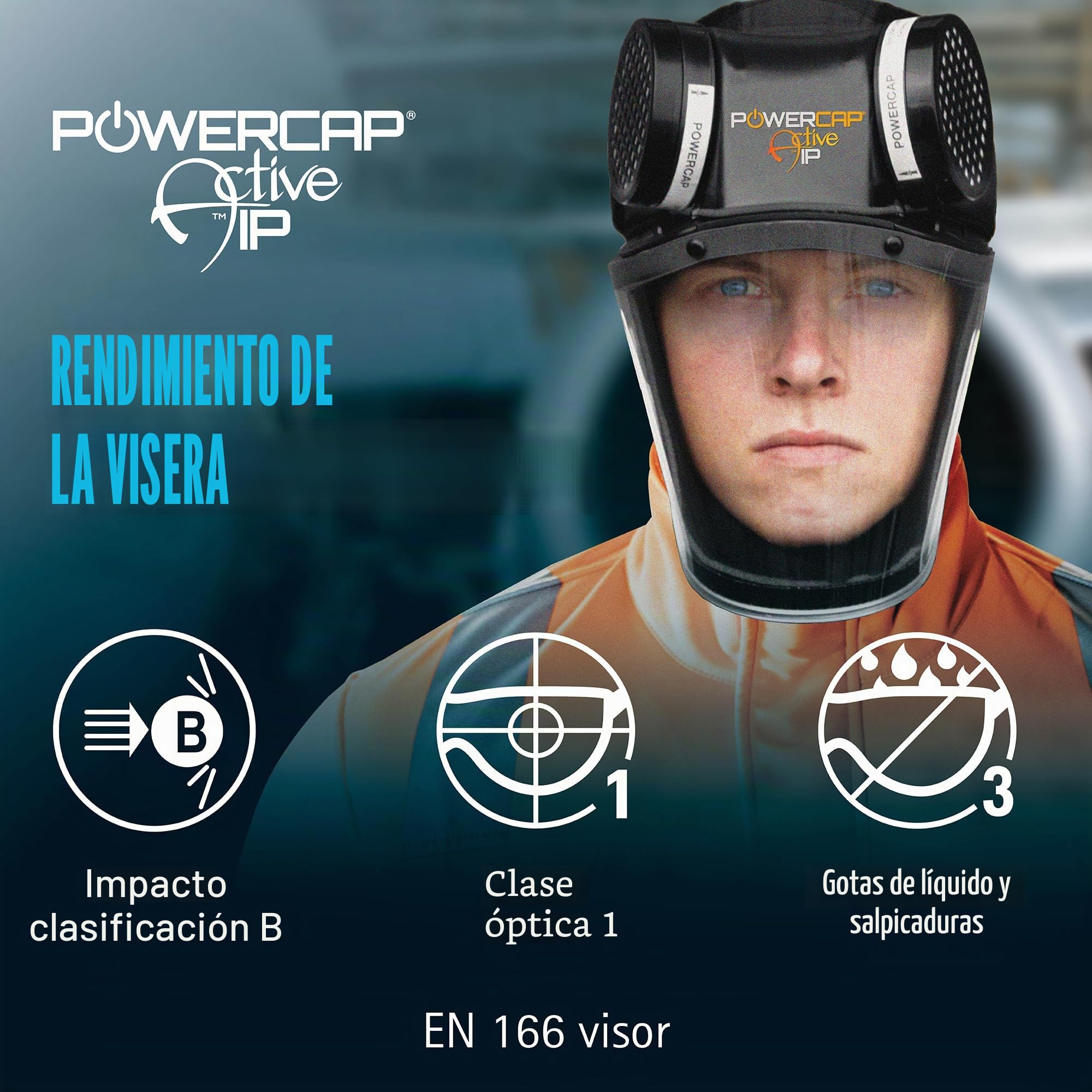 JSP PowerCap Active IP Respirador Motorizado con Visor Antiimpacto | Protección contra polvo y partículas. Visor, batería 8 h y USB. TH1. EN 12941, EN 812 y EN 166.