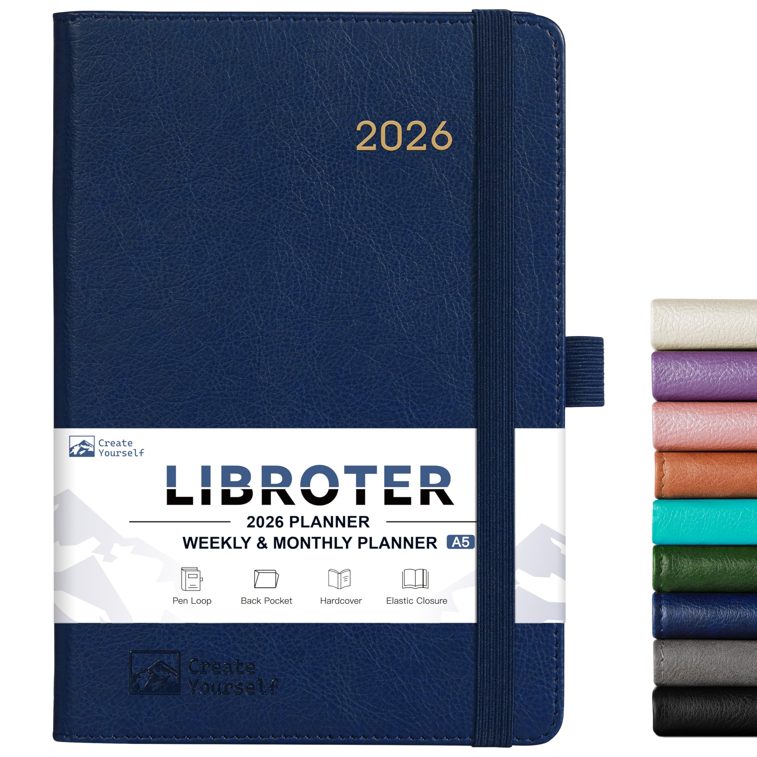 2026 Planner - Weekly & Monthly Planner Jan-Dec 2026, Leather Cover, 5.7" X 8.4", With Pen Loop & Pocket