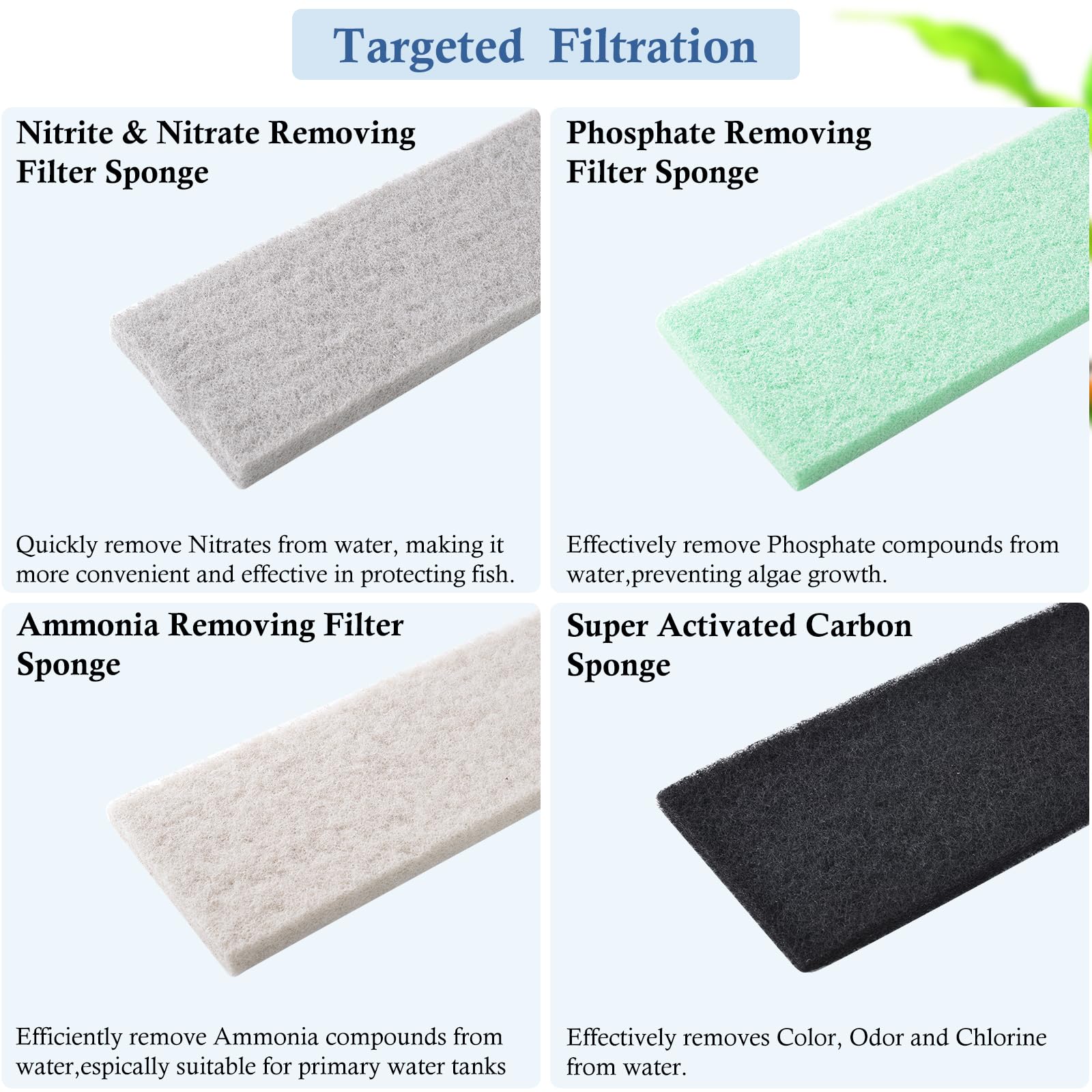 4-Pack Mixed Aquarium Sponge Filter Pad, Cut-to-Fit Aquarium Foam with Ammonia&Carbon&Phosphate Reducer, Aquarium Filter Foam Sponges for Fish Tank Filters (12.6" x 5" x 1'') - image 2