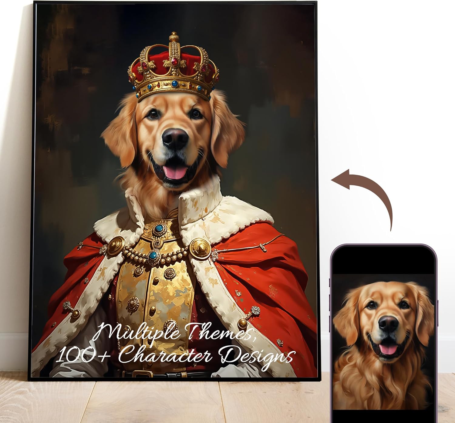 Gleamify Custom King Royal Pet Portrait Canvas - Personalized Dog Cat Memorial Wall Art from Photo, Oil Painting Style