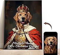 Gleamify Custom King Royal Pet Portrait Canvas - Personalized Dog Cat Memorial Wall Art from Photo, Oil Painting Style