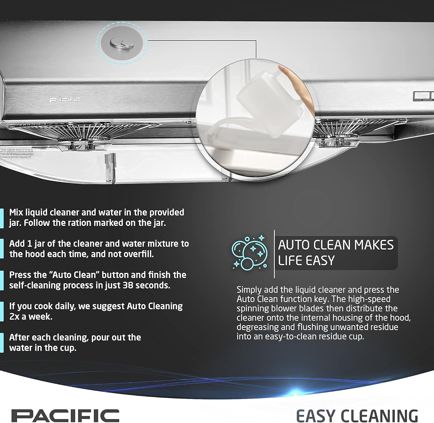 Pacific Kitchen Vent Hood AC30BS 30 Inch Under Range Hood Filterless Modern