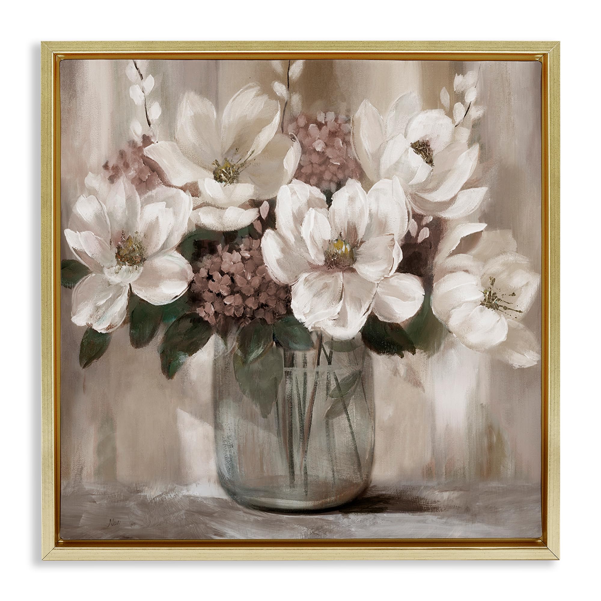 Ivory Magnolias Vase Floral, 17 x 17 Inch Canvas in Floater Frame