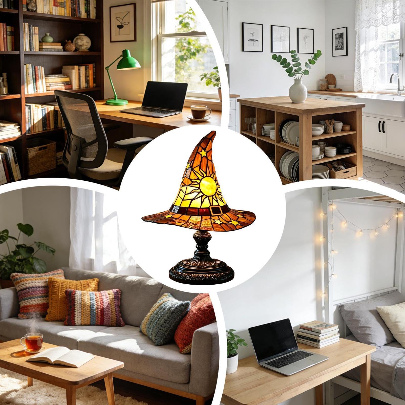 Lampa Wiedźmy | Upiorna Lampka Nocna Słońce Gwiazdy | Lampa Stołowa Halloween Kapelusz Czarownicy | Do Sypialni, Salonu, Biura, Wnętrz, Na Stół, Biurko, Stolik Nocny, Przyjęcia, Święta