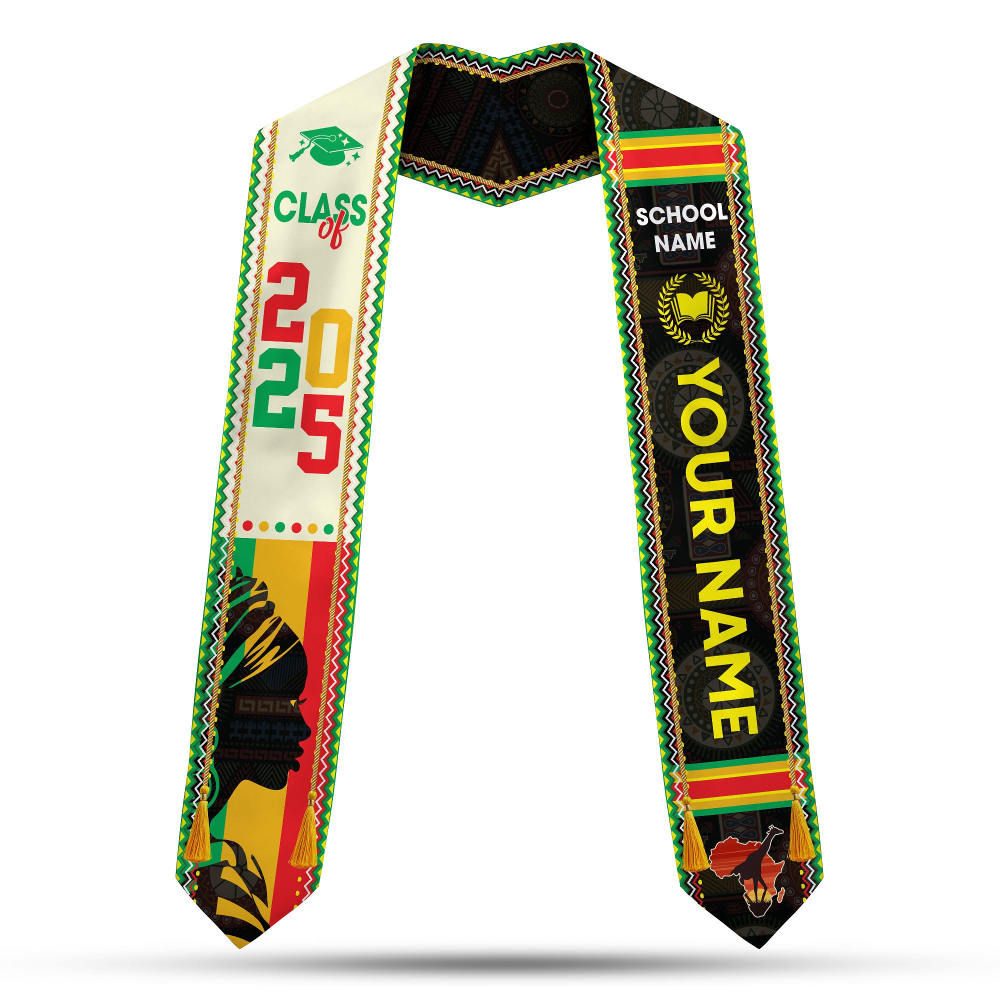 MonkeyVan Custom African American Graduation Stole,Personalized Kente Graduation Sash,Class of 2025 African Graduation Stole A278