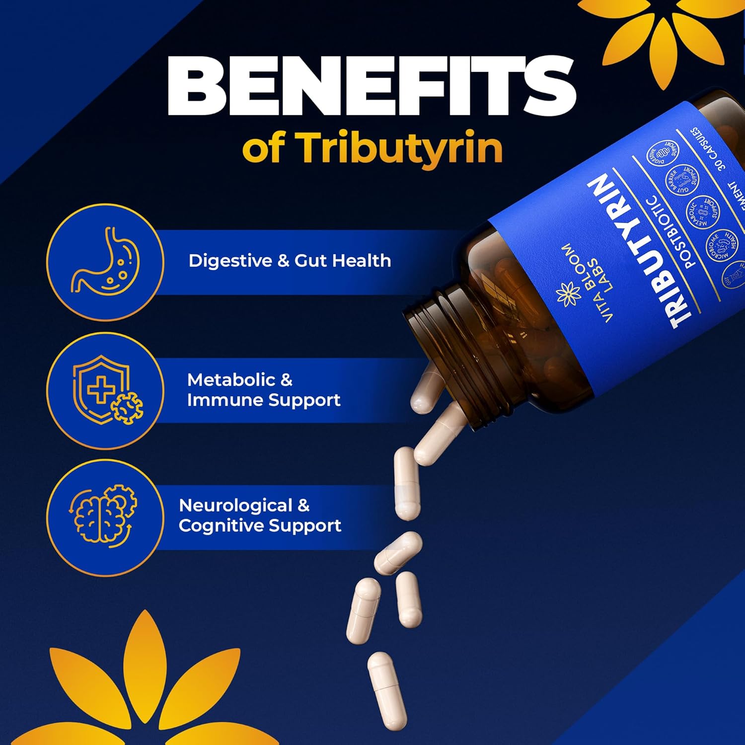 Tributyrin Supplement - Better Delivery & More Effective than Sodium Butyrate - Gut Health & Digestive Support - 3-in-1 Butyrate Postbiotics for Leaky Gut & Gut Barrier Support - 30 Capsules - Image 4