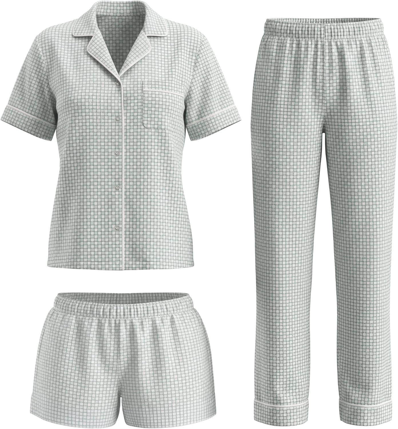 Nicole Miller Women's 3 Piece Pajama Set - Soft Short Sleeve Button Down Top, Sleep Shorts, and PJ Pants