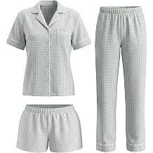 Nicole Miller Womens 3 Piece Pajama Set - Soft Short Sleeve Button Down Top, Sleep Shorts, and PJ Pants