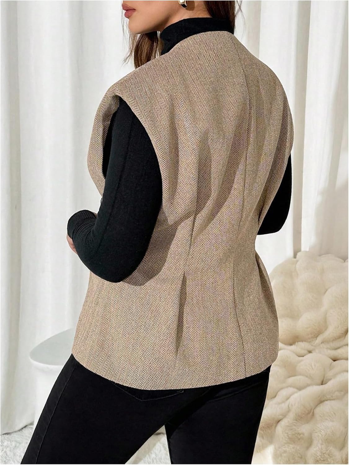 MakeMeChic Women's Plus Size Fall Sleeveless Jacket Vest Metal Button Work Office Vest Waistcoat - Image 2