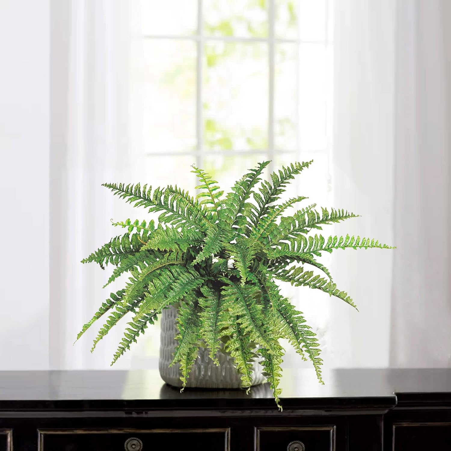 Larksilk Boston Fern Artificial Plants - UV Resistant, Indoor or Outdoor Plant, Hanging Basket or Planter, 34" Inch Diameter 42 Fronds