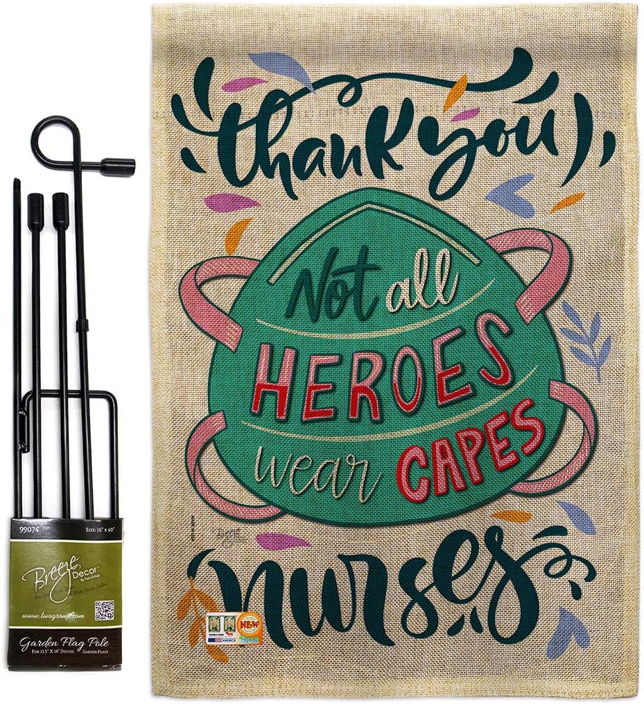 Thank you Nurses Burlap Garden Flag - Set with Stand Expression Inspirational Spiritual Hope Love Wisdom Support Emotion Postive - House Banner Small Yard Gift Double-Sided Made In USA 13 X 18.5