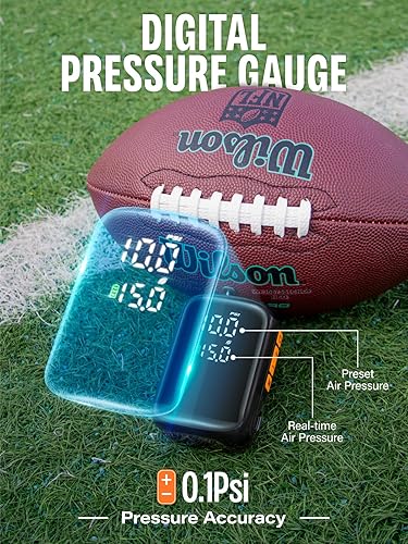 Miniatura 2 de Pumteck Bomba de bola portátil con 2 agujas, bomba de bola eléctrica con manómetro y pantalla LCD digital, inflador de aire de inflado rápido de 15