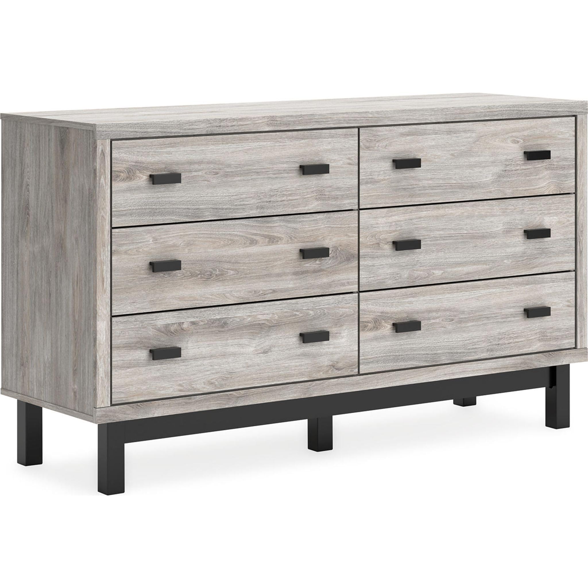Signature Design by Ashley Vessalli Contemporary 6 Drawer Dresser with Safety Stop for Bedroom, Light Gray & Black