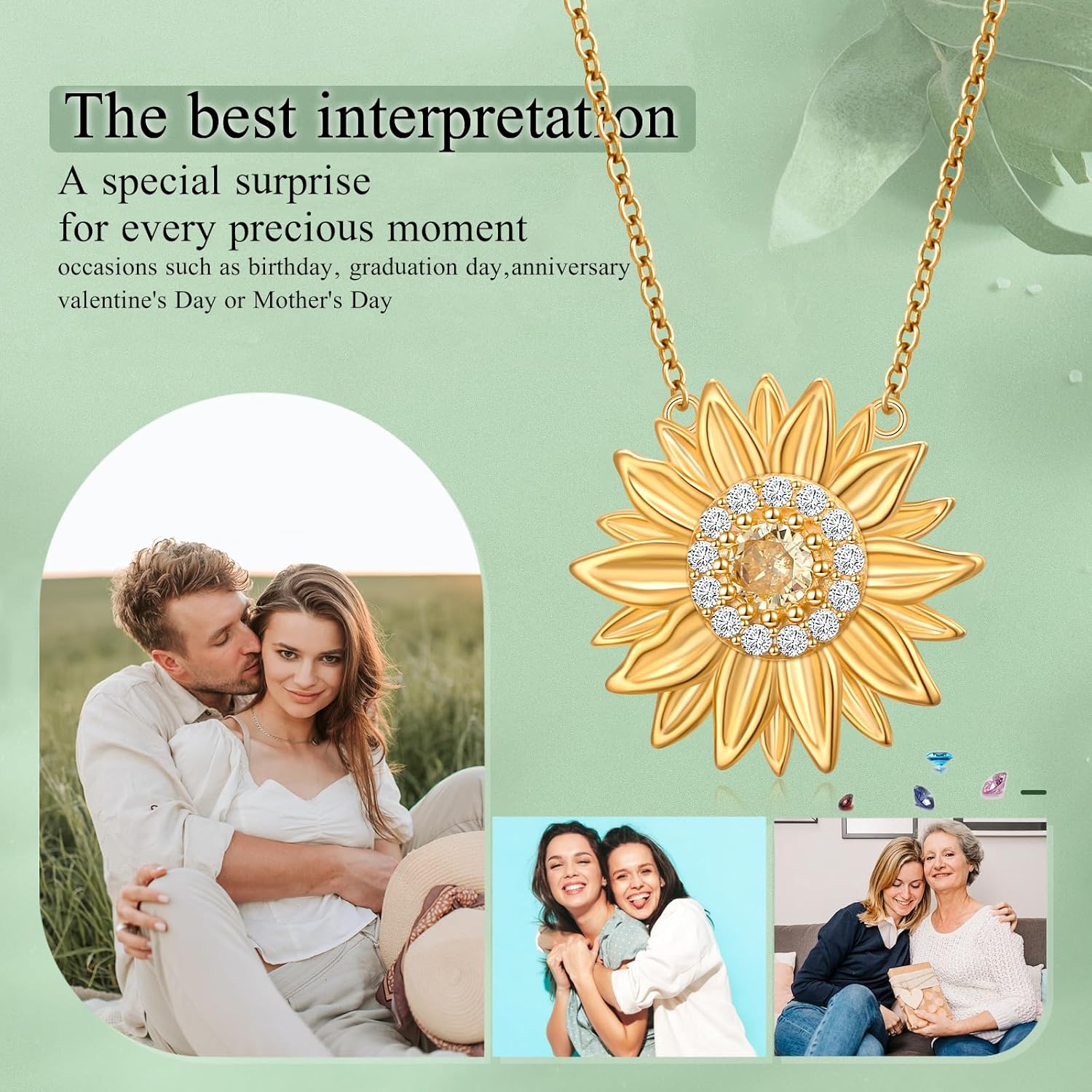 Sunflower Necklaces for Women 925 Sterling Silver Gold Sunflower Necklace with Cubic Zirconia Sunflower Jewelry Anniversary Mother’s Day Birthday Gift for Women - Image 6