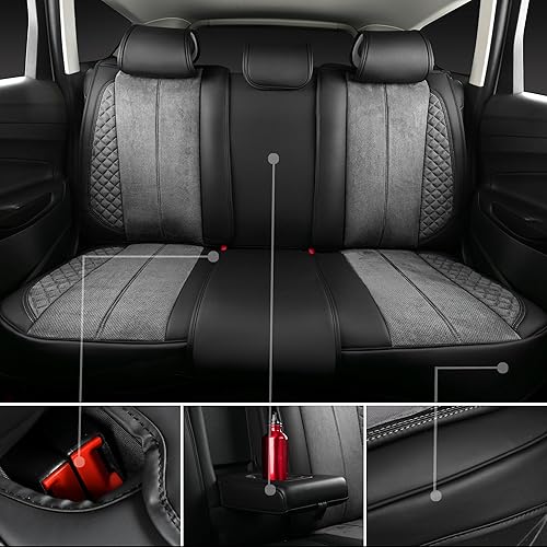 Miniatura 3 de CAR PASS Juego completo de fundas de asiento de piel de gamuza, protector suave, duradero, acolchado, cálido en invierno en verano, funda universal