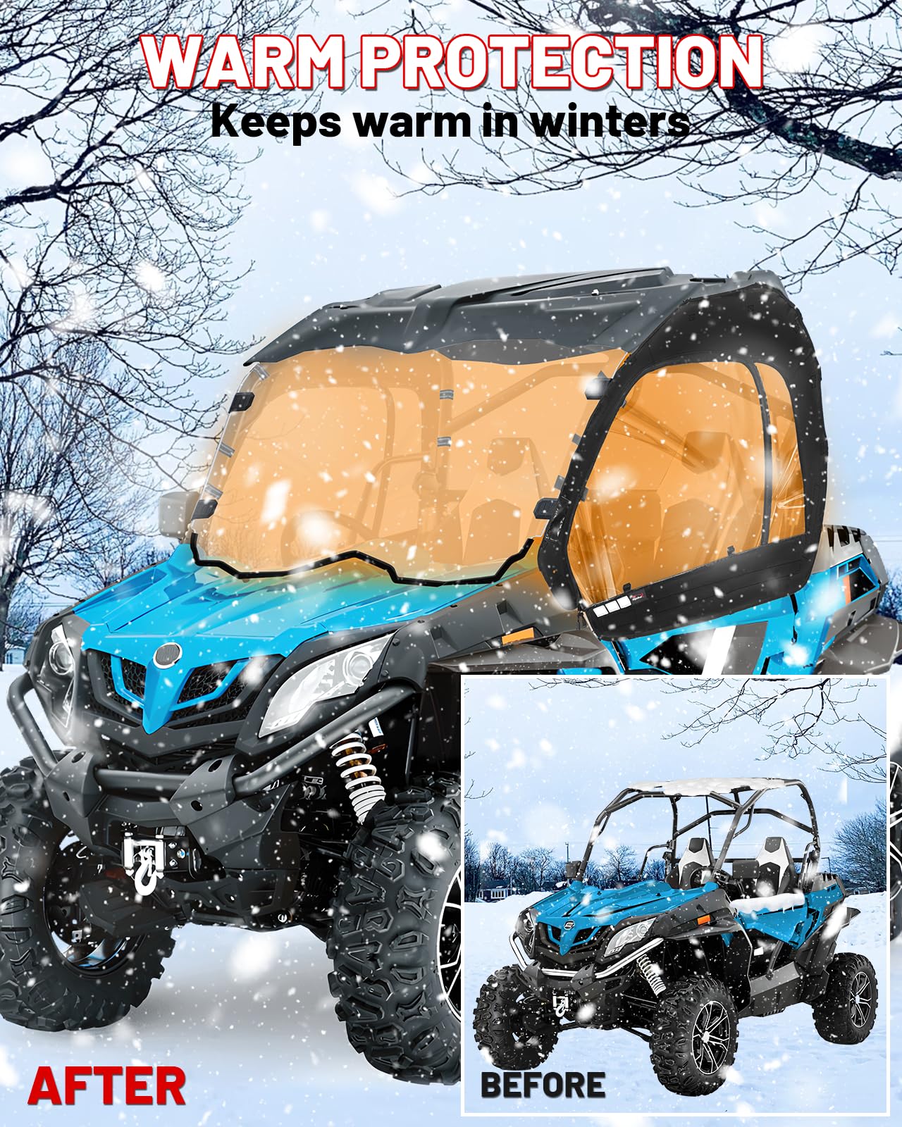 StarknightMT UTV Soft Upper Doors with Zippered Windows, Cab