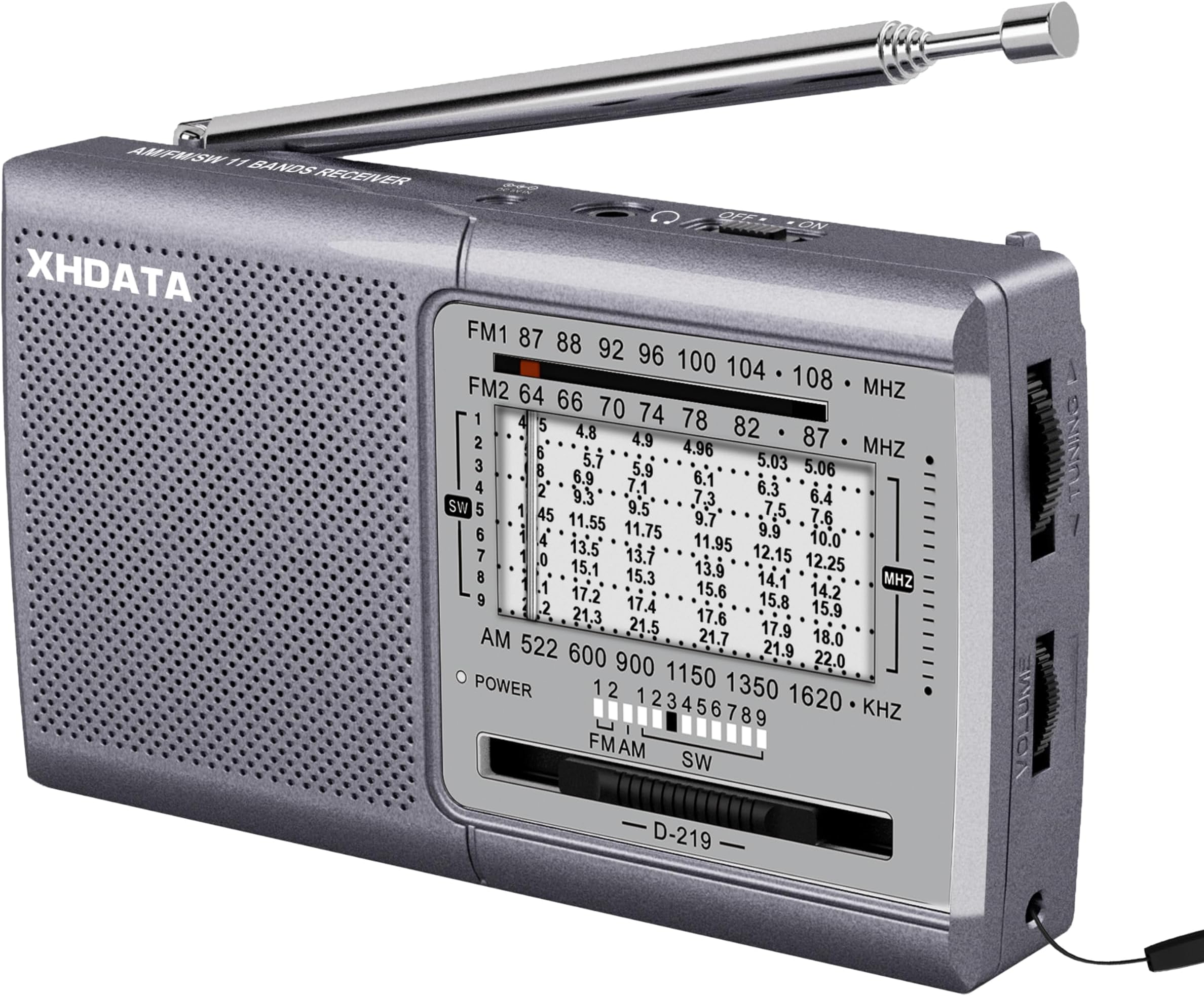 XHDATA D219 Portable Radio Retro FM AM SW Radio Battery Operated for Household Outdoor Camping Hiking Pocket Radio Grey