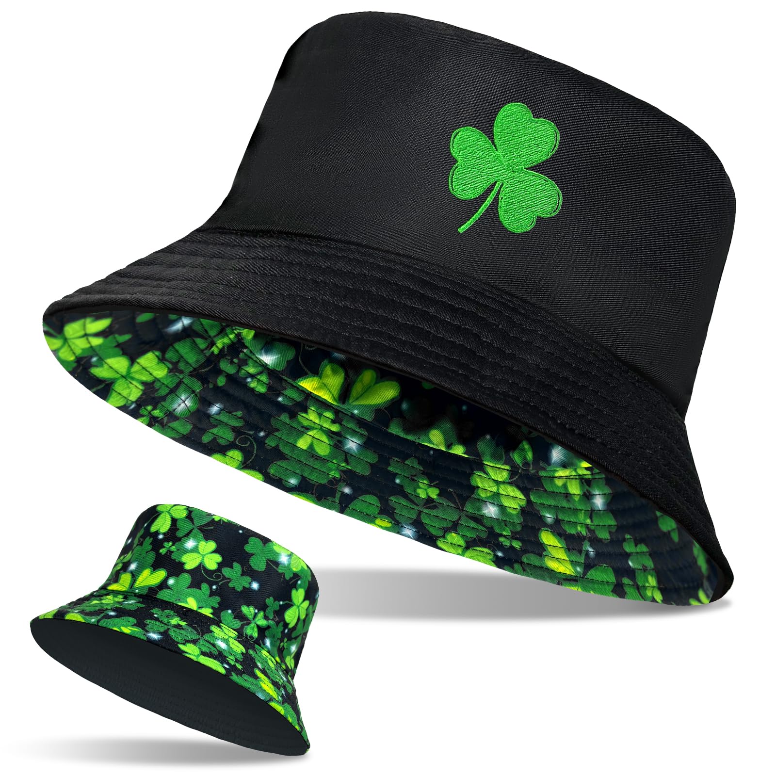 Qlinleaf Unisex Green St. Patrick's Day Bucket Hats For Adults Shamrock Irish Festival Cap Fisherman Hat Woman Men Outdoor Cap