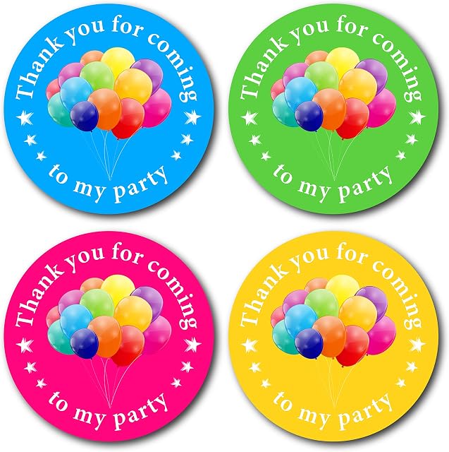 24 x 40mm Thank You for Coming to My Party Stickers. 4 Bright Colours (24 Stickers). Great for Party Bags, Sweet Cones and Birthday Party Bag fillers.
