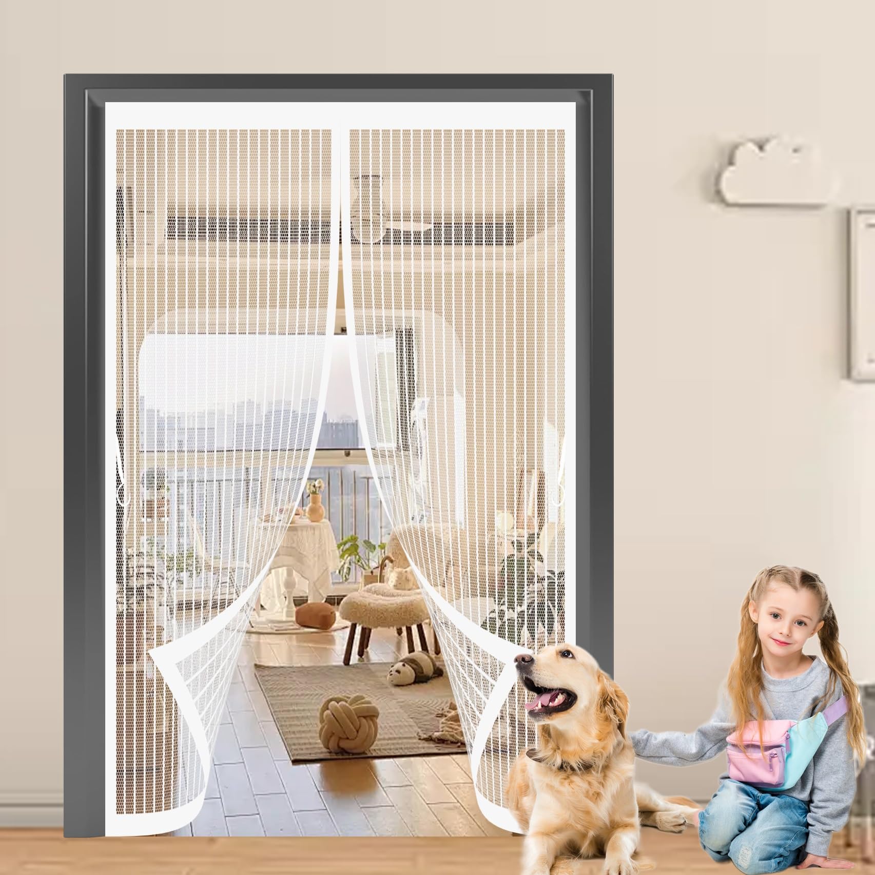 Moustiquaire porte ajustable 151x169 cm anti-insectes maille ultra-fine blanche
